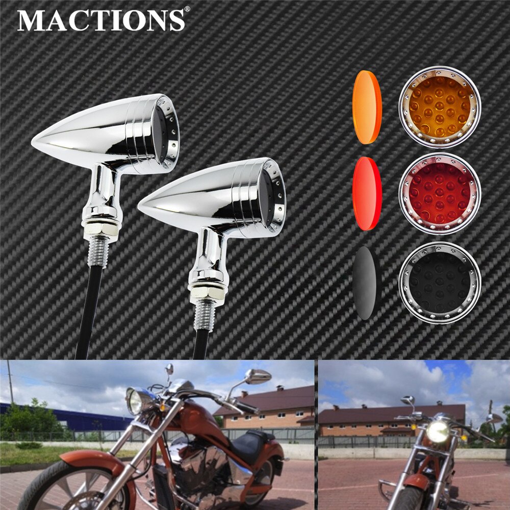 Motorfiets 10 Mm Vintage Led Richtingaanwijzer Bullet Blinker Oranje Indicator Lights Chroom Aluminium Voor Harley Voor Yamaha Voor Honda