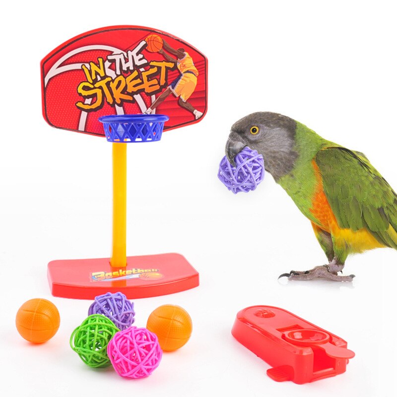 Mini cesta de baloncesto para loros, juguetes de aves, rompecabezas de inteligencia para morder, juguetes suministros para mascotas