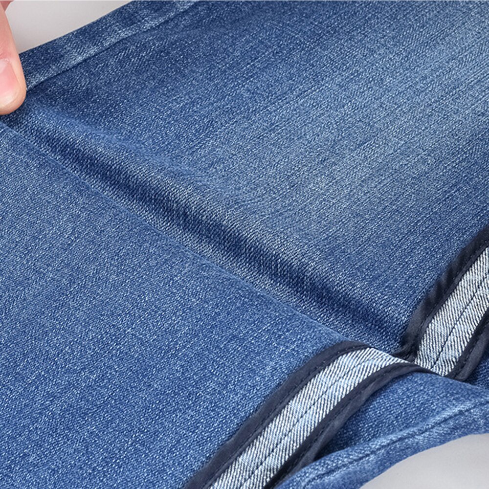 Women Denim Jeans Wide-leg Straight Slimming Bleached Blue Stretchy Jeans For Autumn Plus Size Side Pipe Striped Pattern