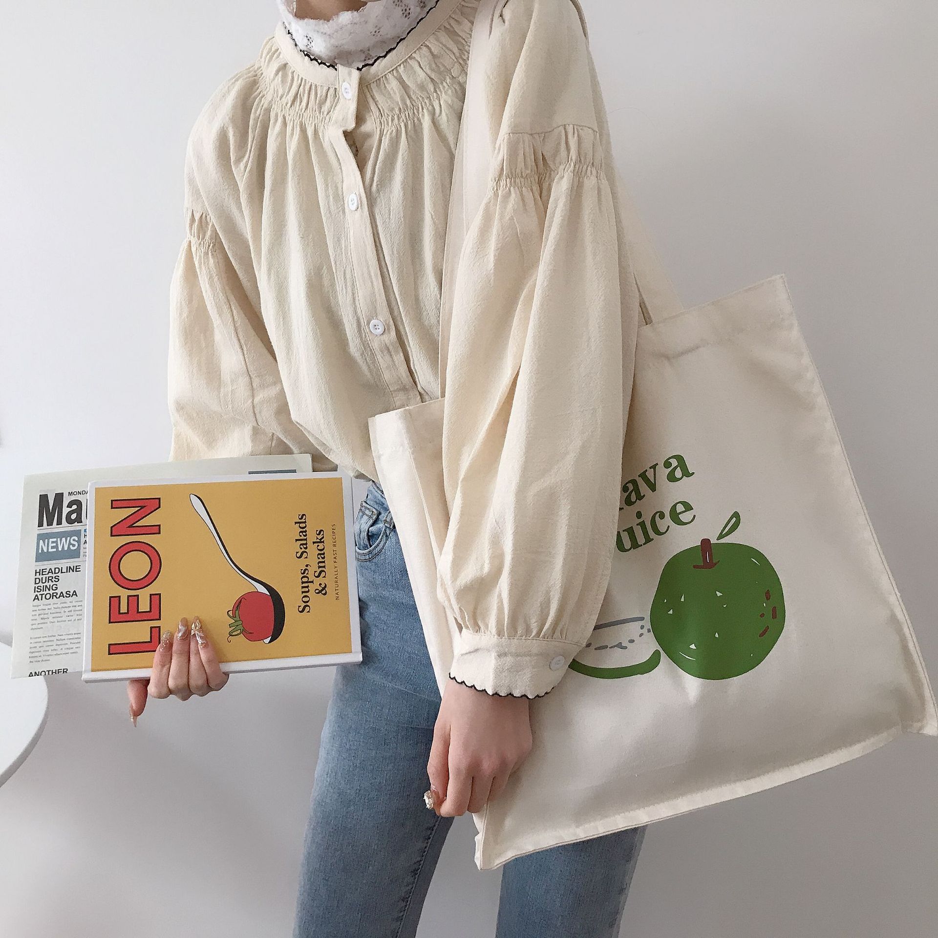 Guave Print Canvas Shopper Tas Voor Vrouwen Vrouwelijke Katoenen Doek Schoudertas Eco Boeken Tote Fruit Boodschappen Tassen Handtas