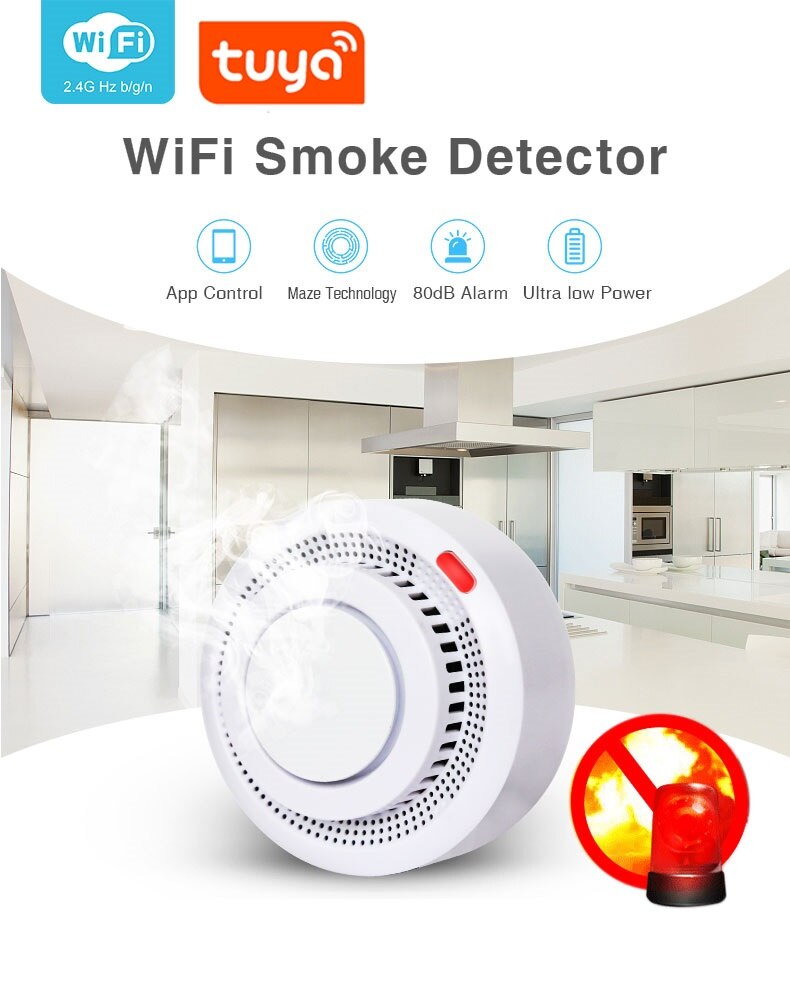 TUYA Smart Life WIFI APP CONTROL Wireless Photoelectric Smoke Alarms Photoelectric Fire Alarm Detector Smoke Sensors