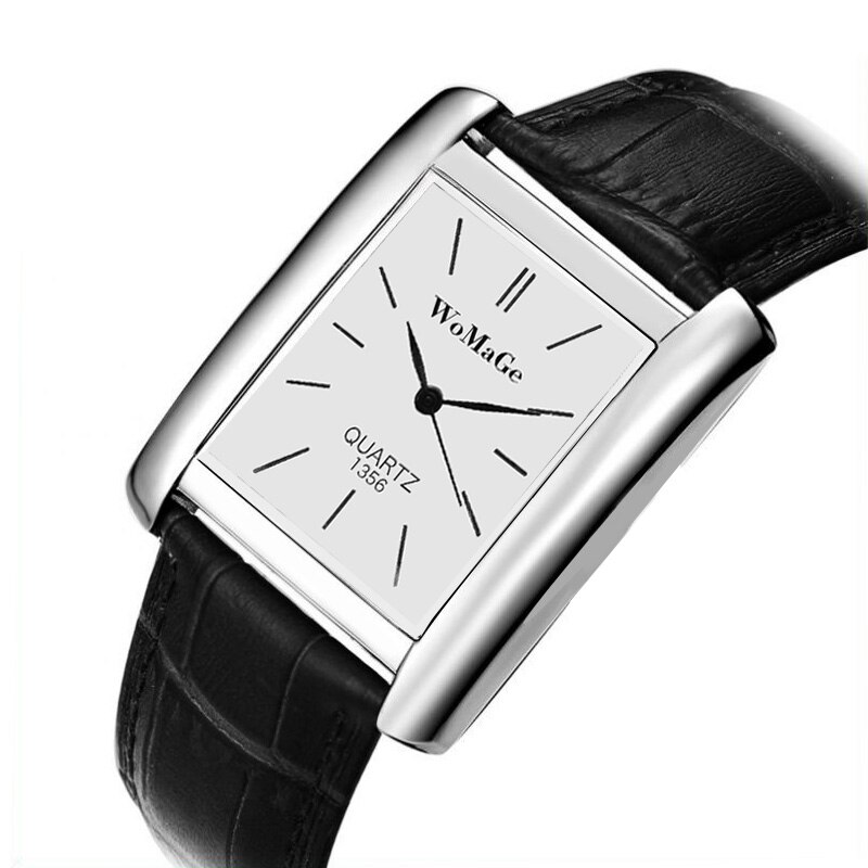 Womage kvinders ure top brand luksus damer ur kvinder ure læderrem kvinders rektangel ur ur reloj mujer: Sort 2