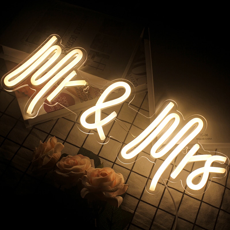Wanxing Neon Sign Custom Neon Led Mr And Mrs Neon Light Sign Wedding Decoration Bedroom Home Wall Decor Marriage Party Decor