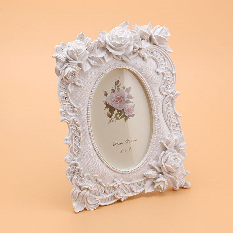 Cadre photo en résine de pâtes style européen, cadre photo et rétro avec rose décorative: 6 pouces / WHITE