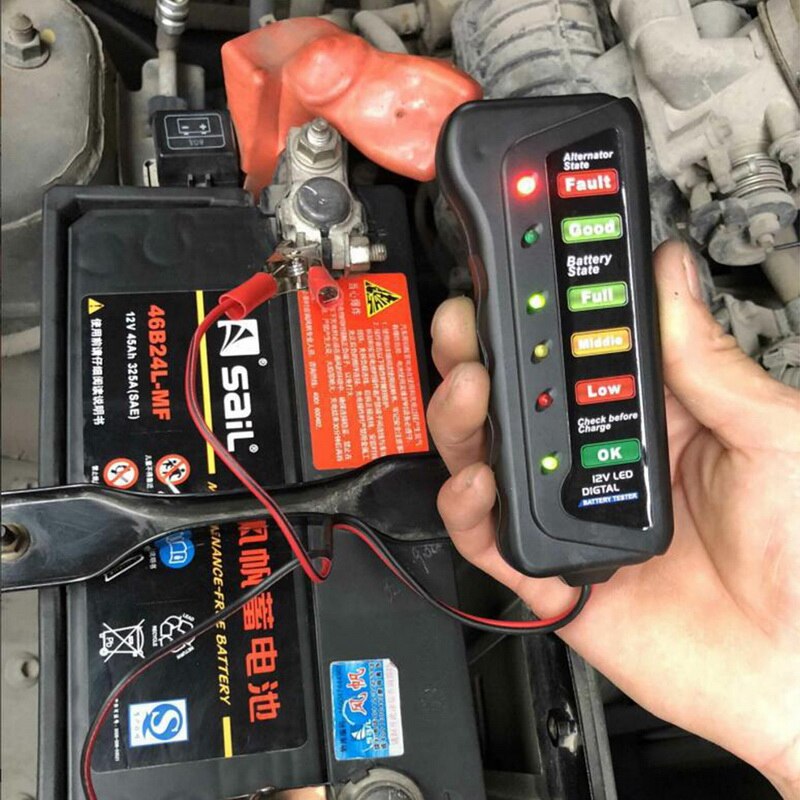 Battery Alternator Tester Battery Level Monitor For Car Motorcycle Trucks LED Indication Portable 12V Digital Battery Testers