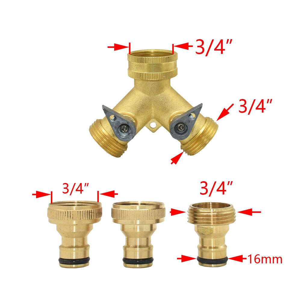 Brass 3/4" 2-way Garden Tap Y Irrigation Valve Hose Water Splitter Garden Hose Quick Connector 1 Set