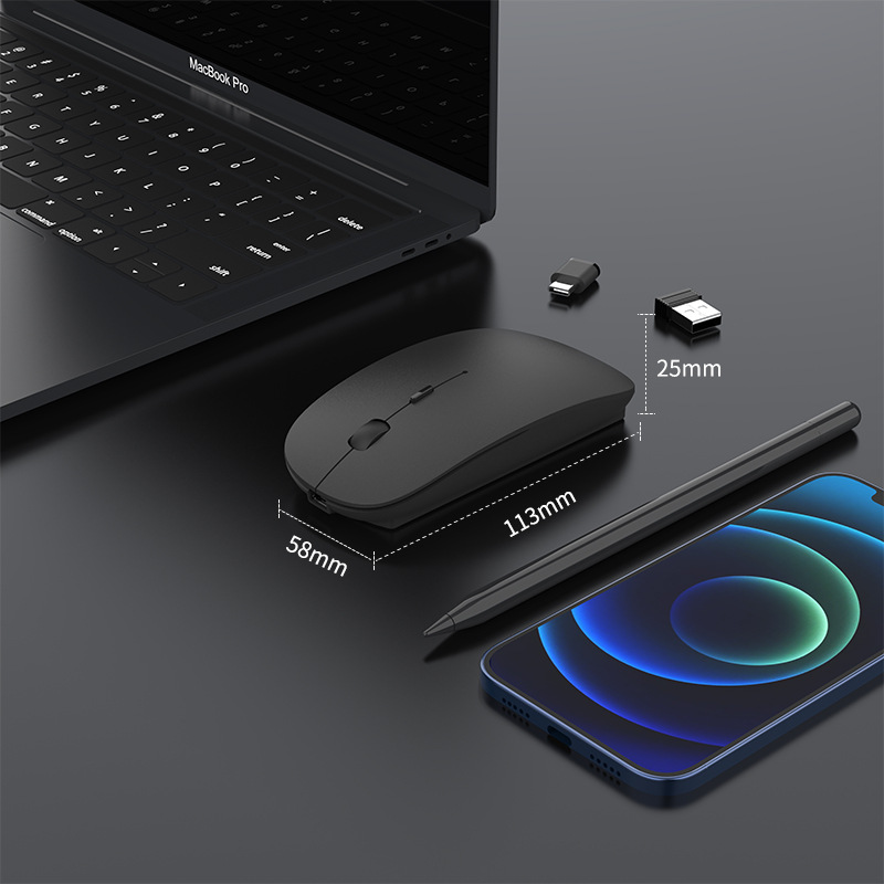 Charging Type-c Wireless Mouse +USB Dual Receiver Mute Ergonomic 1000/1200/1600 Three-speed DPI