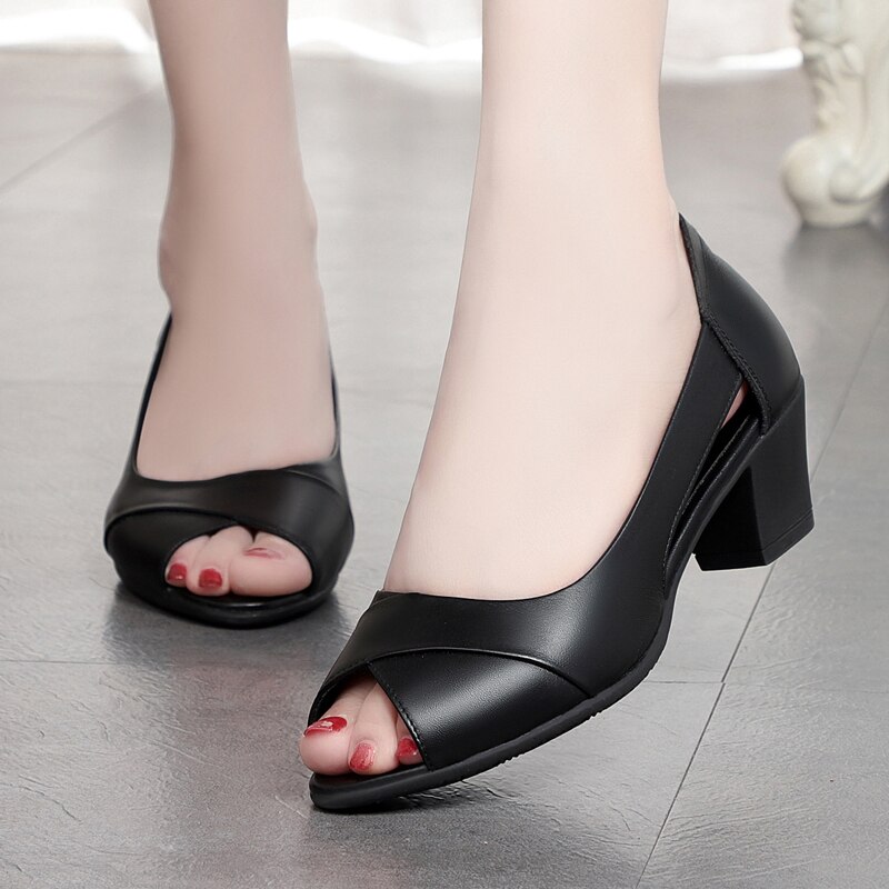 été femmes robe chaussures Peep orteil bureau travail chaussures talons moyens pompes bout ouvert femme sandales noir zapatos mujer