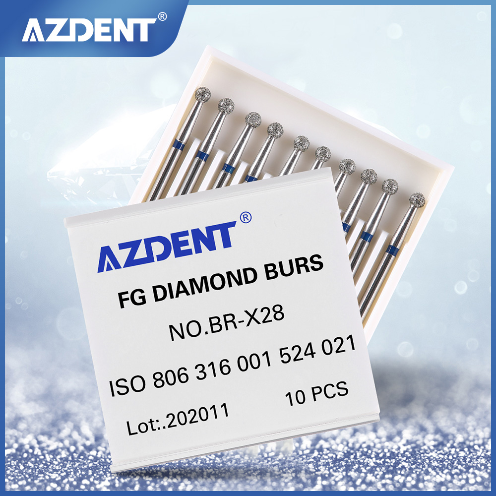 AZDENT Dental Diamond Bur FG Burs 1.6mm For High Speed Handpiece Length 25mm XL Type Ball Round Shape10pcs/Box