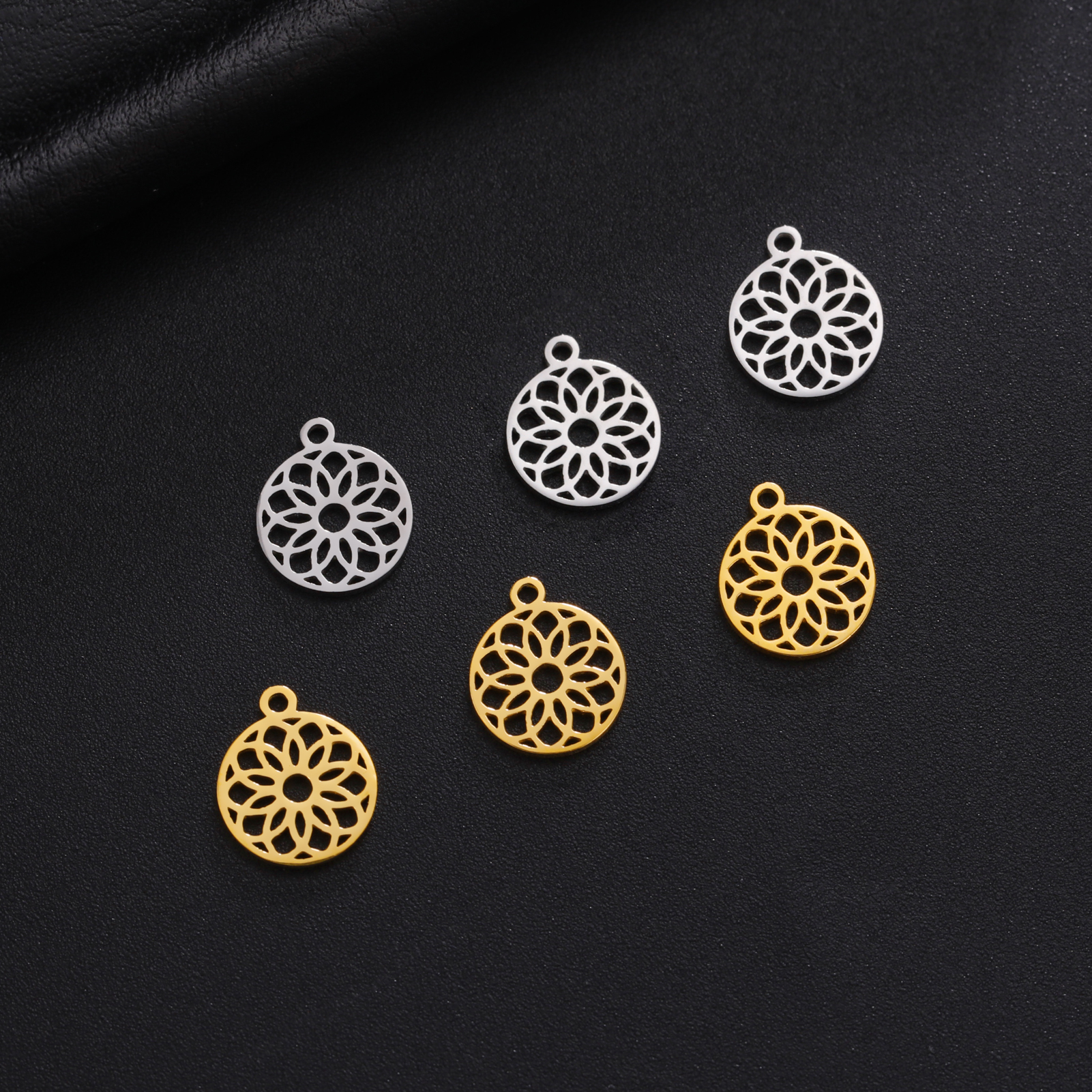 EUEAVAN-abalorios de nudo celta de acero inoxidable, 5 uds., para fabricación de joyas, colgante minimalista de flor de la vida, Egipto, mal de ojo,