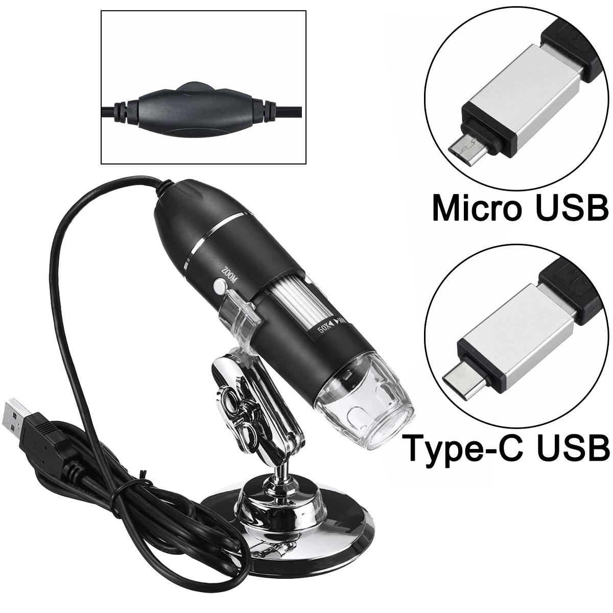 0-1600X 2MP 3 in 1 USB Typ C LED Einstellbar Mikroskop Handheld Tragbaren Digitalen Mikroskop Schnittstelle Elektron 8 LEDs Halterung