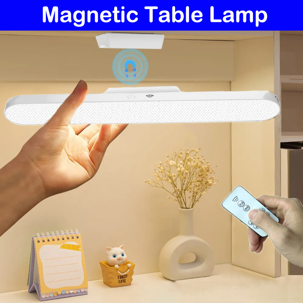 LED-tafellamp Magnetisch hangend USB oplaadbaar bureaulampje 3 kleuren leeslamp met afstandsbediening Dimbaar Studentenleerlampje