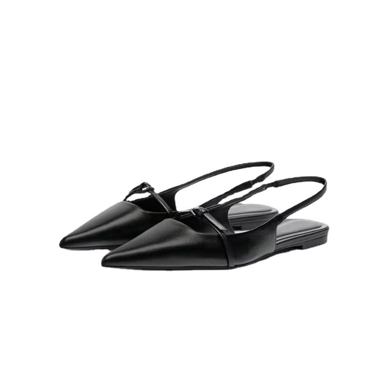 2024 Bling Vrouwen Sandaal Mode Puntschoen Ondiepe Slip Op Dames Elegante Slingback Schoenen Med Hak Platte Schoenen