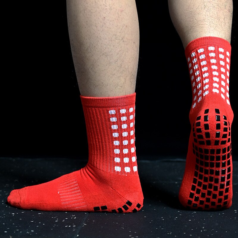 Sport Anti Slip Voetbal Sokken Katoen Voetbal Mannen Grip Sokken Calcetines: Rood