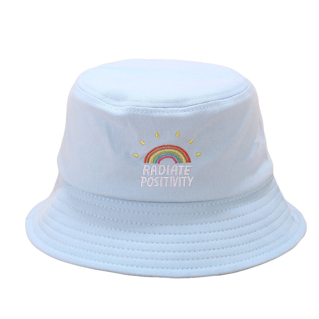 Kvinder regnbue print lærred foldbar udendørs spand hat sol hat cap: Flåde