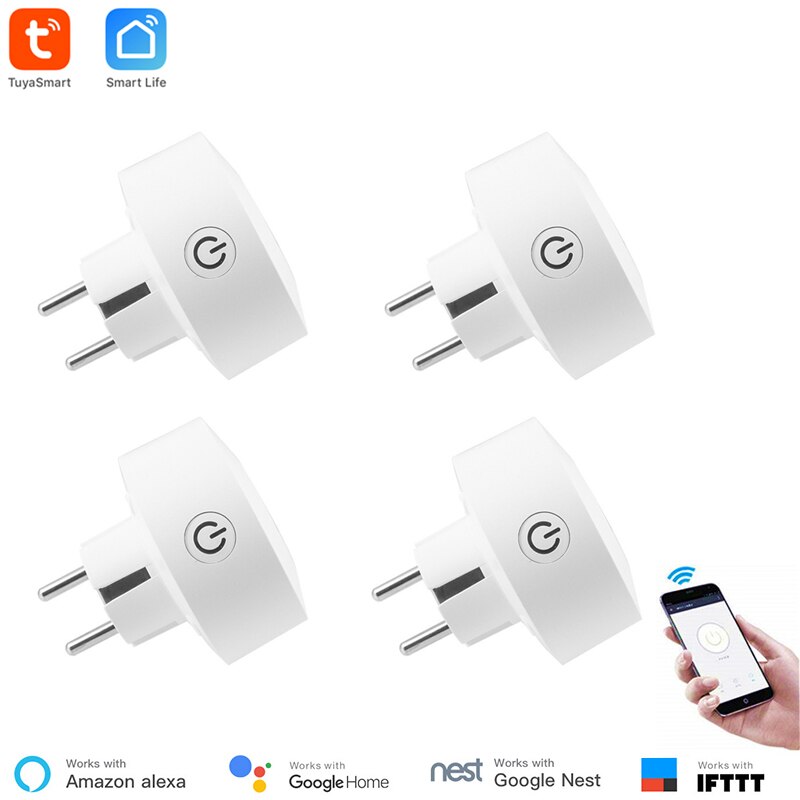 Tuya Smart Eu Power Monitoring Wifi Socket Draadloze Plug Smart Home Switch Compatibel Met Google Thuis, Alexa Voice Control: 4 pieces