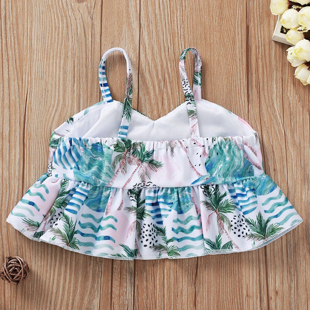 Summer Swimwear Suit Children Beachwear Baby Kids Girls Summer Suspender Tree Printed Bikini Swimsuit Set costume bambina