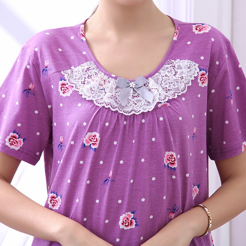 Pyjama grande taille 100% coton pour femmes, ensemble violet à manches courtes, imprimé floral, vêtements de nuit pour la maison