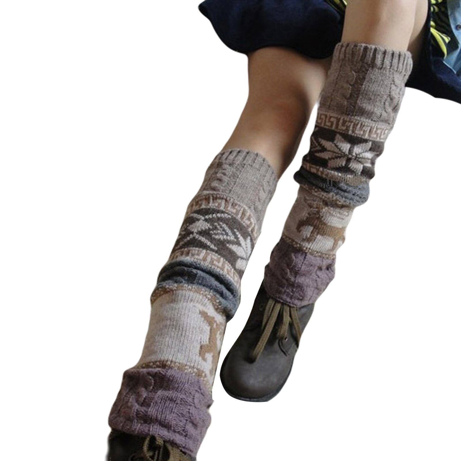 47cm Women Knit Leg Warmers Cartoon Pattern Crochet Ribbed Leg Socks for Party Accessories Christmas
