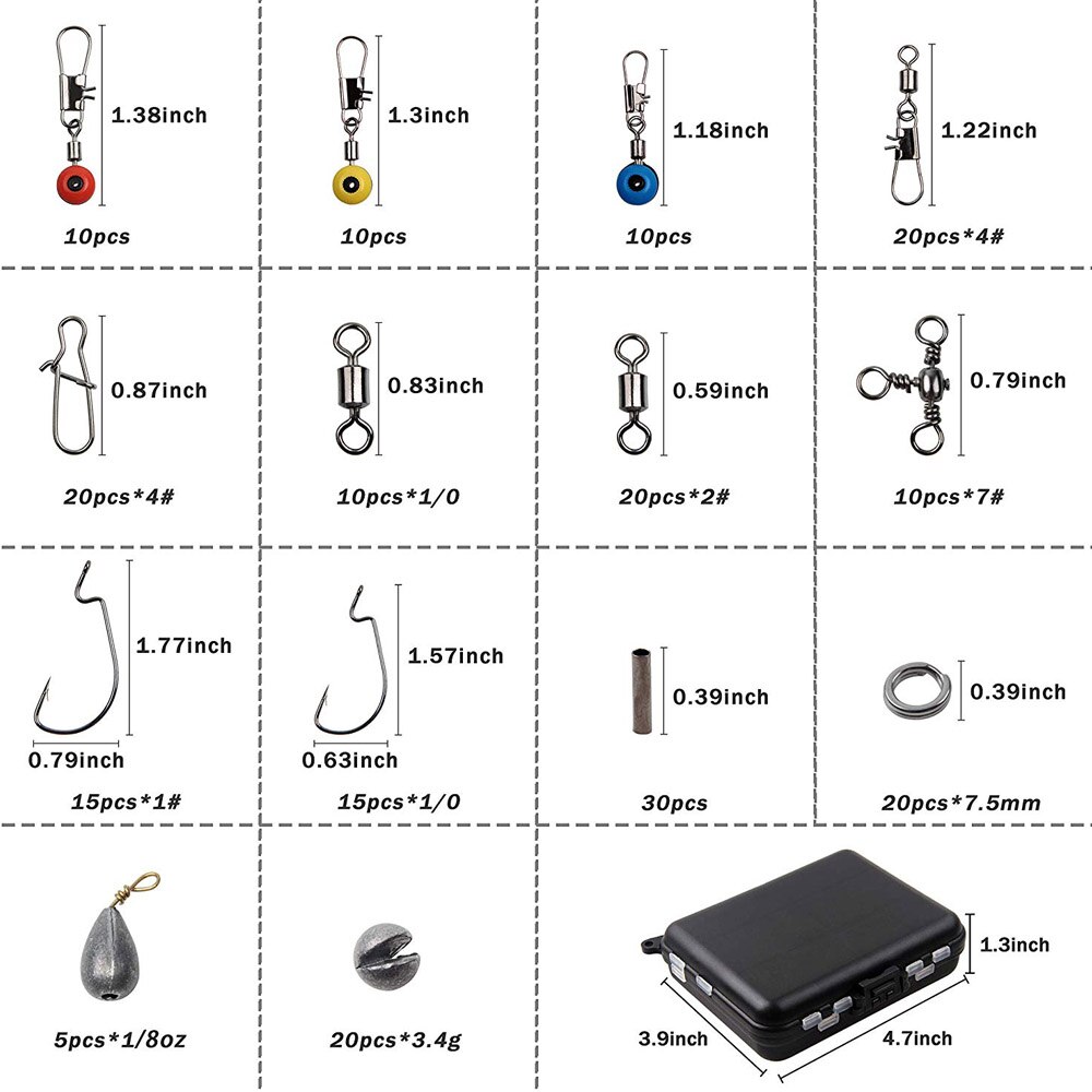 245Pcs/Box Fishing Accessories Kit Including Fishing Hooks Beads Swivels Snap Sinker Weight Fishing Terminal Tackle