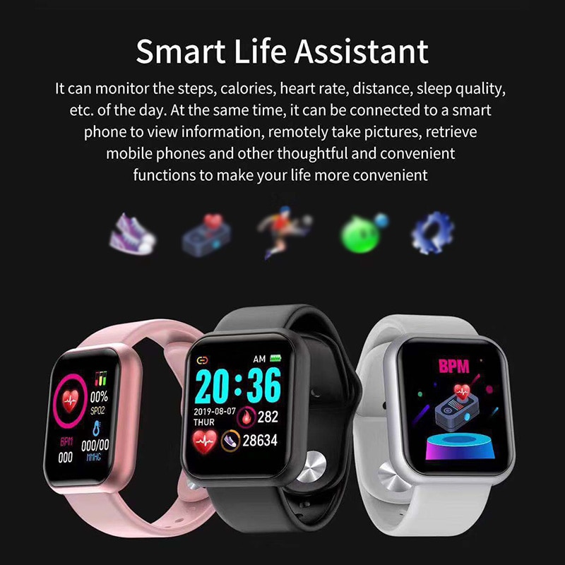 Y68 Waterdicht Horloge Sport Armband Smart Waterdichte Fitness Bluetooth Verbinding Duurzaam Fitness Hartslagmeter Smart Horloge