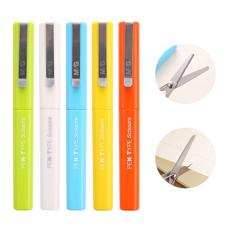 M&G Mini Pen Shape Scissors Craft Kids School Folding Safety Portable Paper Cute Scissors with Clip scissor stationery office