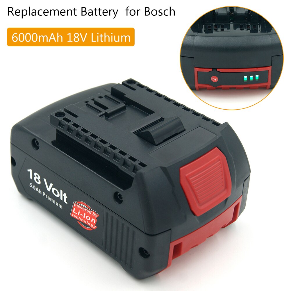 5.0ah/6.0ah/8.0ah 18v li-ion batteri til bosch bat 609 bat 610g bat 618g bat 619 bat 621 bat 620 ledningsværktøj led-indikator: 6000 mah