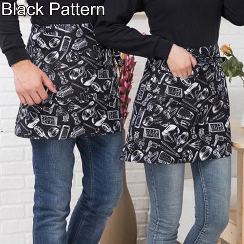 gestreift Plaid halb-Länge Kurze Taille Schürze mit Tasche Gastronomie Koch Kellner Bar: Schwarz Muster