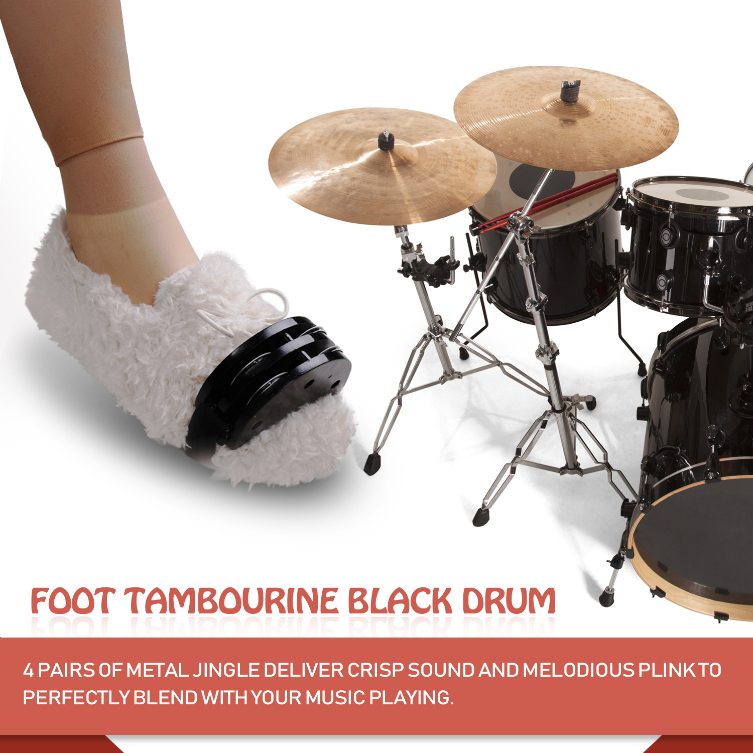 Fod tamburin sort tromle ledsager jingle tamburin slaginstrument tilbehør letvægts håndfod dobbeltbrug tamburin