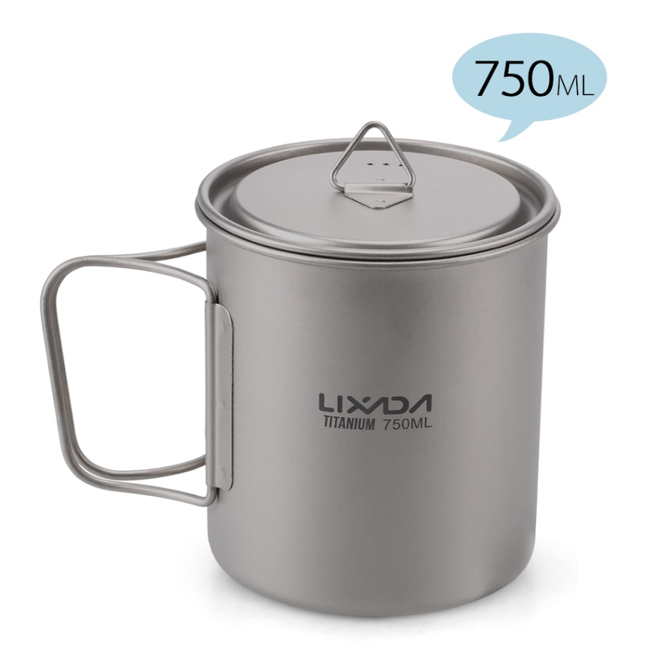 Lixada Ultralight Titanium Cup Outdoor Draagbare Camping Picknick Water Cup Mok Opvouwbare Handvat/350 Ml/420 Ml/ 650 Ml/750 Ml: 750ml