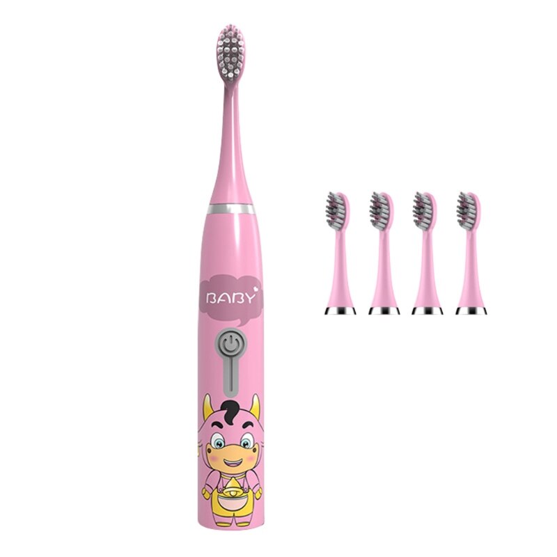 Cute Cattle Children Automatic Toothbrush Ultrasonic Toothbrush Electric Toothbrush for Kids, Waterproof: black