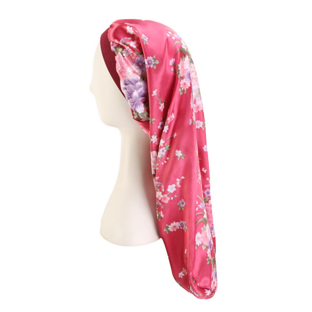 Elastische brede satijnen muts met lange haarlengte, slaapmuts, wikkelmuts, haarverzorgingsmuts voor dames, heren, unisex muts, muts: Wijn