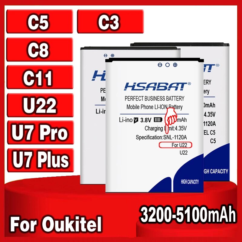 HSABAT-Batería de 3200-5100mAh para Oukitel U22, para Oukitel C3 / C5 C5 Pro / C11 C11 Pro / U7 Plus / U7 Pro / C8