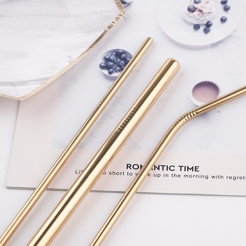 Coloful Portable Stainless Steel Straws Reusable Long Metal Drinking Straw For Tumblers Cups Mugs Cold Beverage Milk Tea