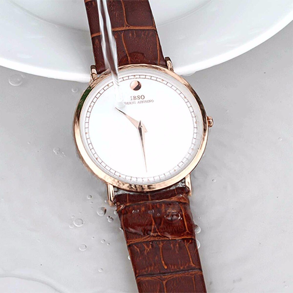 IBSO Eenvoudige Stijl Ultra Dunne Heren Horloges Quartz Horloges Lederen Band Casual Horloges B2220G