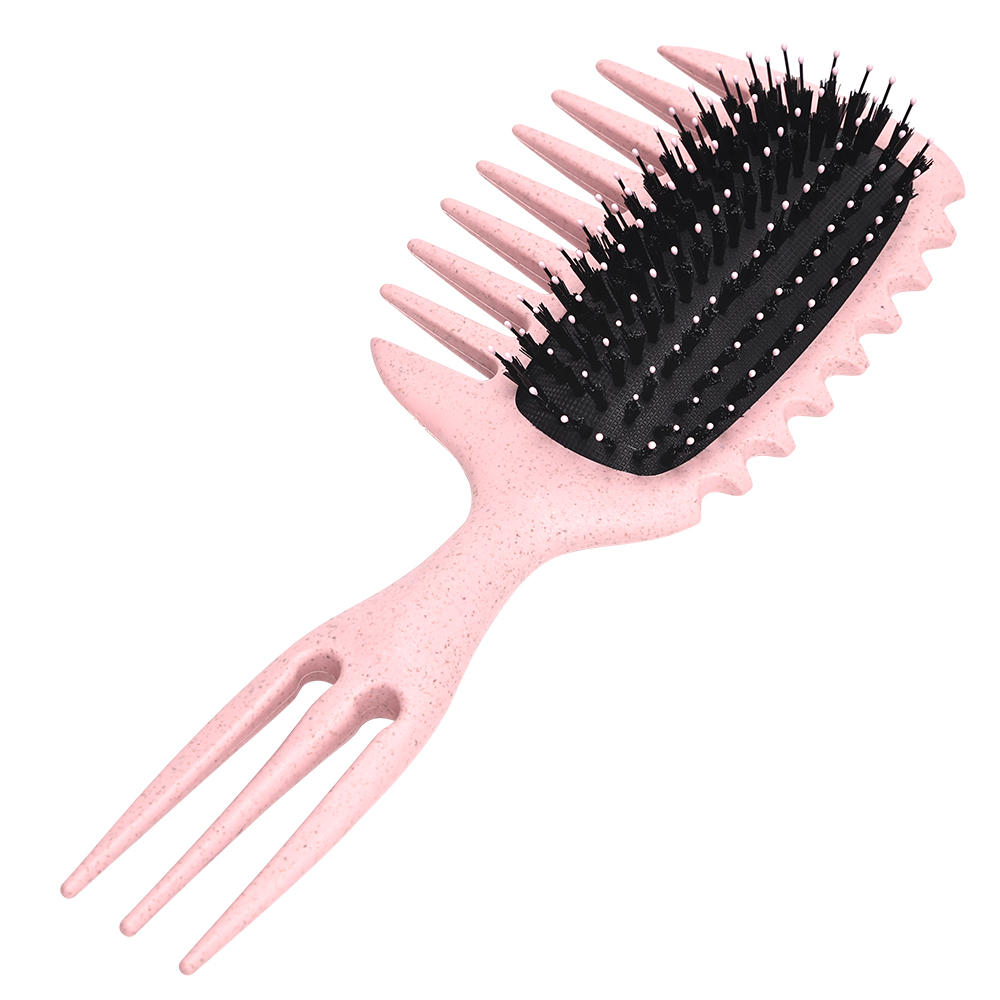 Peine antiestático, cepillo de estilismo para rizar, cepillo de masaje con cojín de aire de dientes anchos de 3 puntas para salón en casa, cabello rizado, uso en seco y húmedo: Rosa