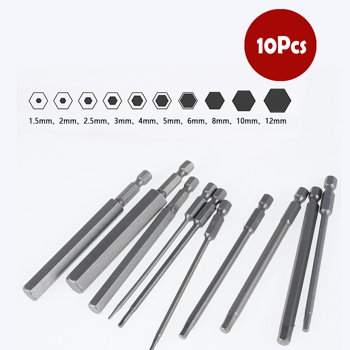 Hex Shank Drill Screw Driver Bits Power Tools Metric SAE Hex Bit Set Magnetic Tip Hex Key Screwdriver Set 25mm to 150mm Length: Gold