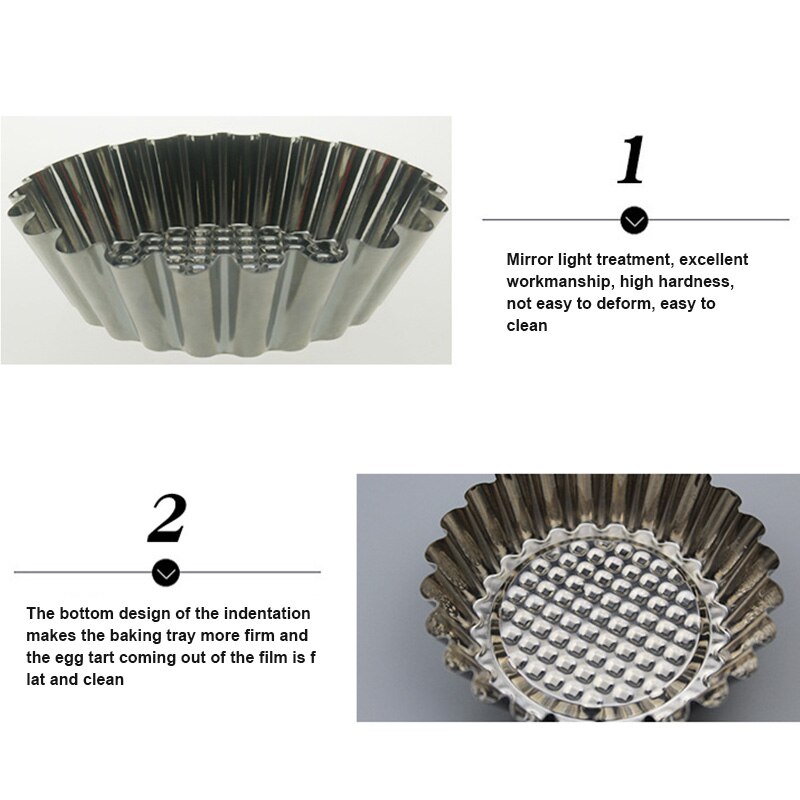 Stainless Steel Egg Tart Mold Round Shape Fluted Cupcake Baking Molds Reusable BV789