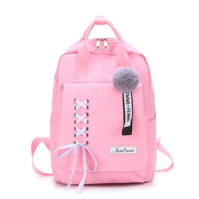 4 teile/satz Band Kette Bowknot Brief Mochila Leinwand Rucksack Reise Rucksäcke Freizeit Rucksäcke Für Teenager Mädchen Schule Bagpack: 1pcs pink