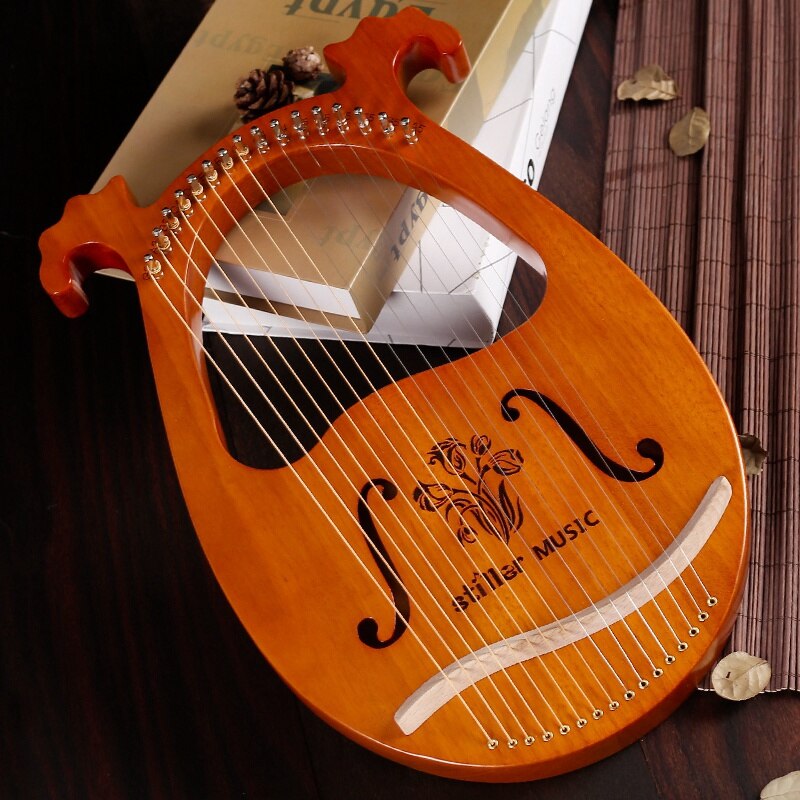 19 Metal String Wooden Mahogany Lyre Harp Musical Instrument with Tuning Wrench and Spare Strings