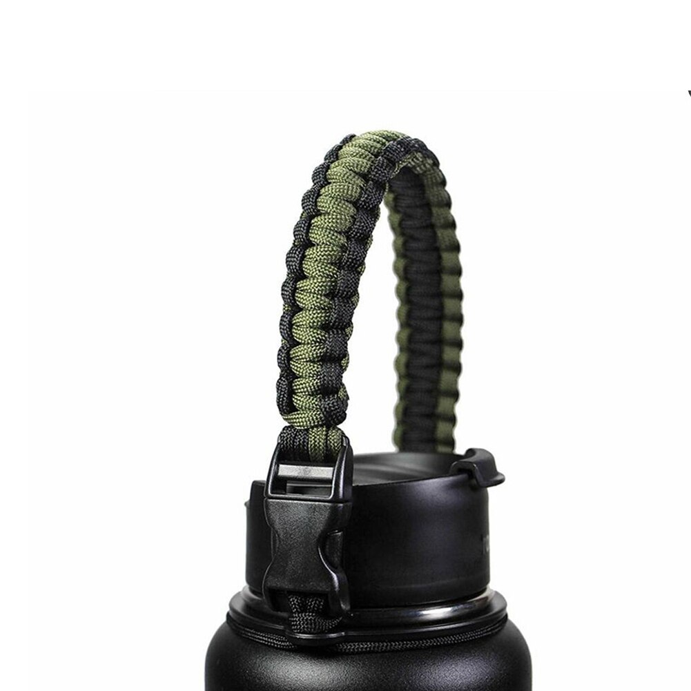 Paracorde pour bouteille d&#39;eau de randonnée avec anneau, sangle à large bouche, accessoires de voyage tressés, porte-gobelet Simple pour Hydro-gourde: Green