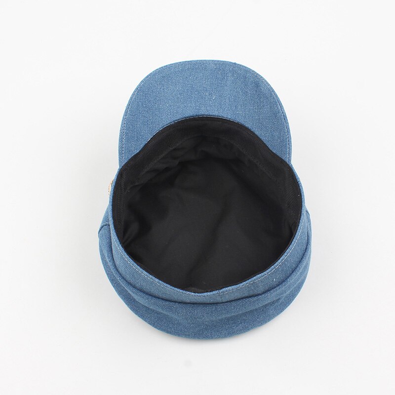 Women Duckbill Cap Denim Jean Flat Top Short Brim Bling Bling Rhinestone Cool Casual Cowboy Hat Caps