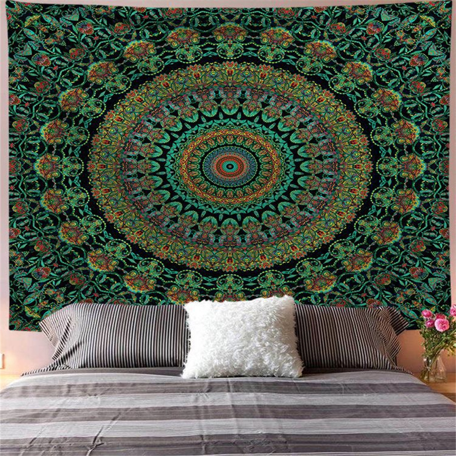 Indisk mandala väggbonad gobeläng boho väggduk gobelänger dekor psykedelisk hippie bohem väggmatta sovrumsdekoration