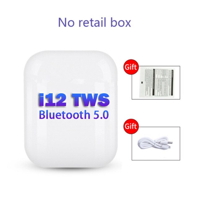 Original i12 Tws Wireless Earphone 5.0 Bluetooth Headphones i7s mini2 Earbuds with Charging Box Wireless Headphones for IPhone: i12 White-no Box