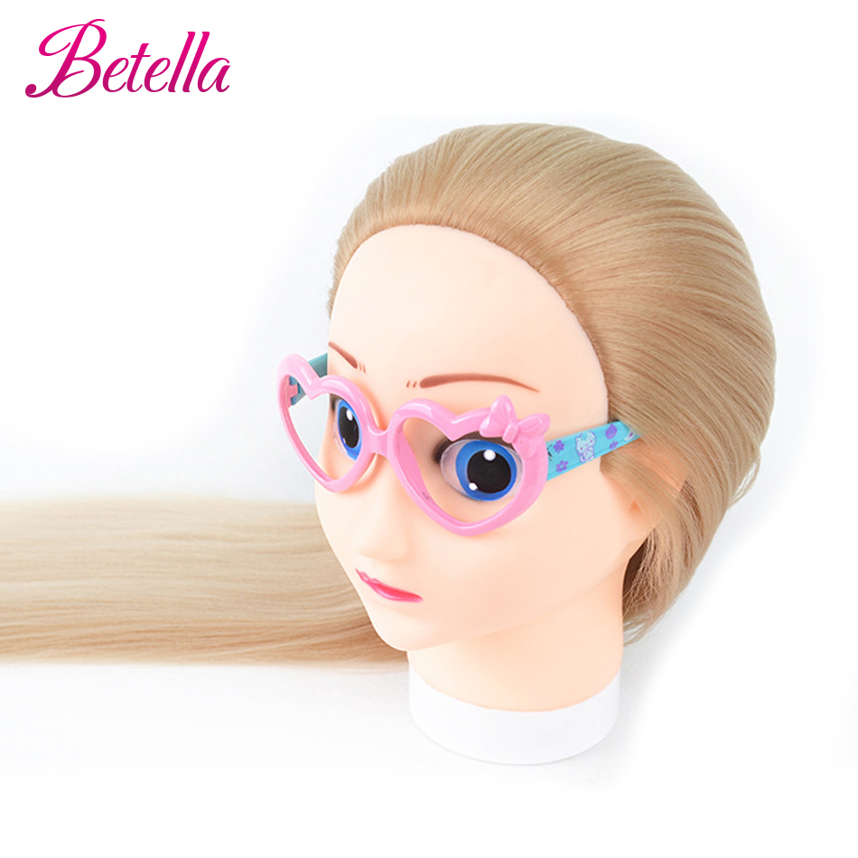 Female 3D Blue Eye Blonde Gold Human Hair Mix Synthetic Curl Training Styling Head Mannequin Doll
