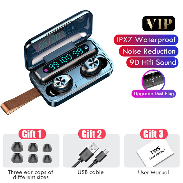 5.0 draadloze tws bluetooth oordopjes koptelefoon met microfoon 9d hifi oordopjes waterdichte sportheadsets 2200 mah oplaadbox: A