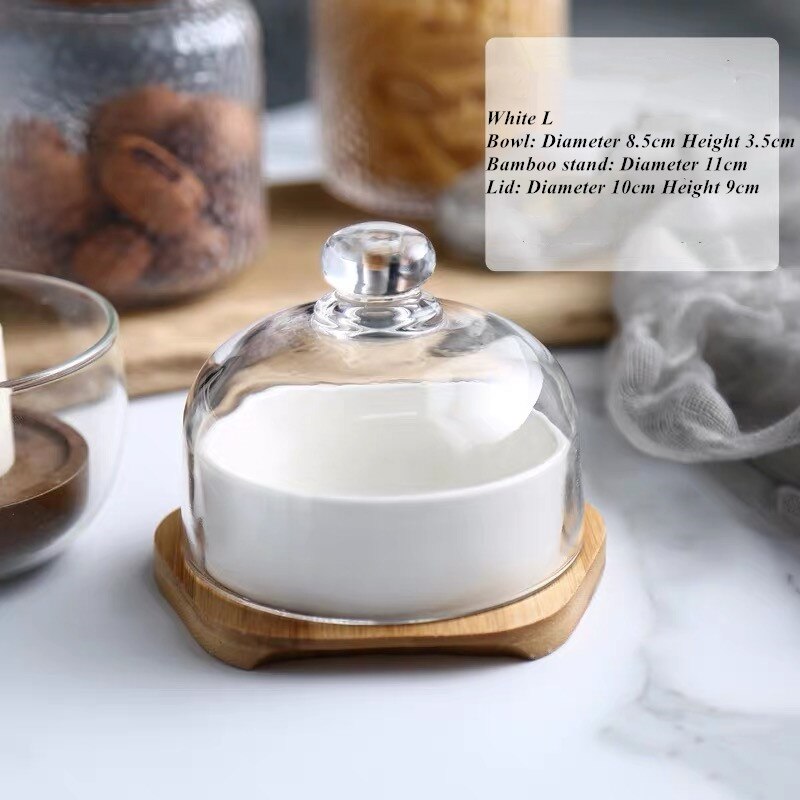 Nordic Ceramic Dessert Bowl Snack Dish Taste Fruit Plate Salad Ice Cream Bowl with Bamboo Tray Glass Cover Tableware: 1pcs-120ml A