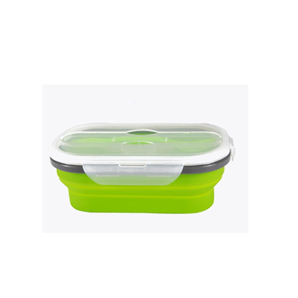 Silicone Lunch Box Food Storage Containers Stackable Bento Boxes Meal Prep Container Foldable Microwave BPA Free Plastic Lids: green