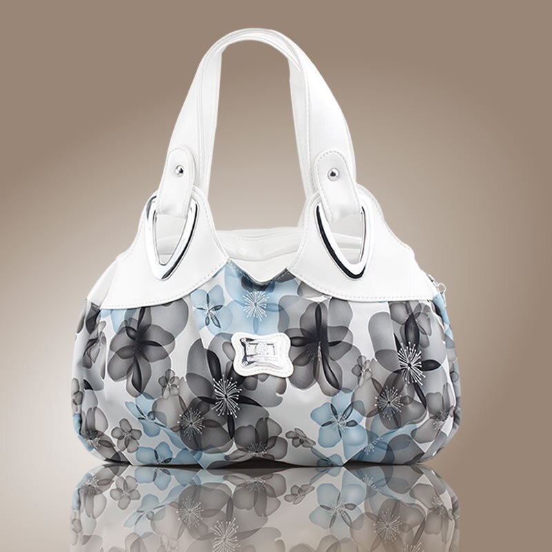 Korean handbag beautiful Women PU leather Bag Tote Bag Printing Handbags many style Satchel MM5: White Dream Blue