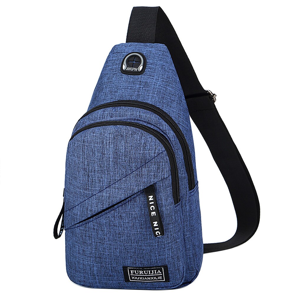 38# men's shoulder bag Oxford cloth Messenger bag wild cloth Messenger bag badge chest bag wild shoulder bag travel bag: Blue